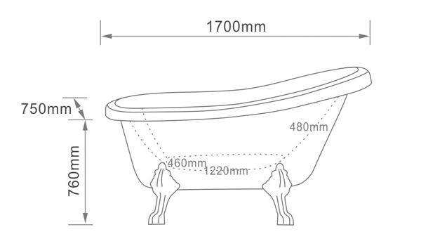 55 inch acrylic slipper clawfoot bathtubs specification sheet