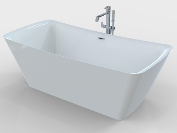 Rectangular freestanding soaking tub with freestanding tub faucet