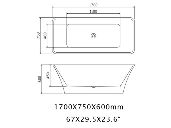 Small freestanding bath 1400mm Specification Sheet