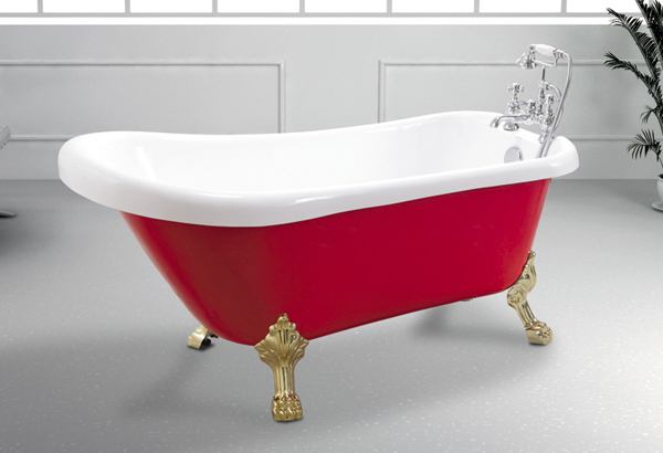 1400mm 1500mm 1600mm 1700mm acrylic slipper clawfoot tub in red color
